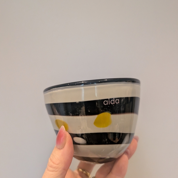 Striped Ceramic Bowl - Black, White, Yellow - Picture 3 of 10